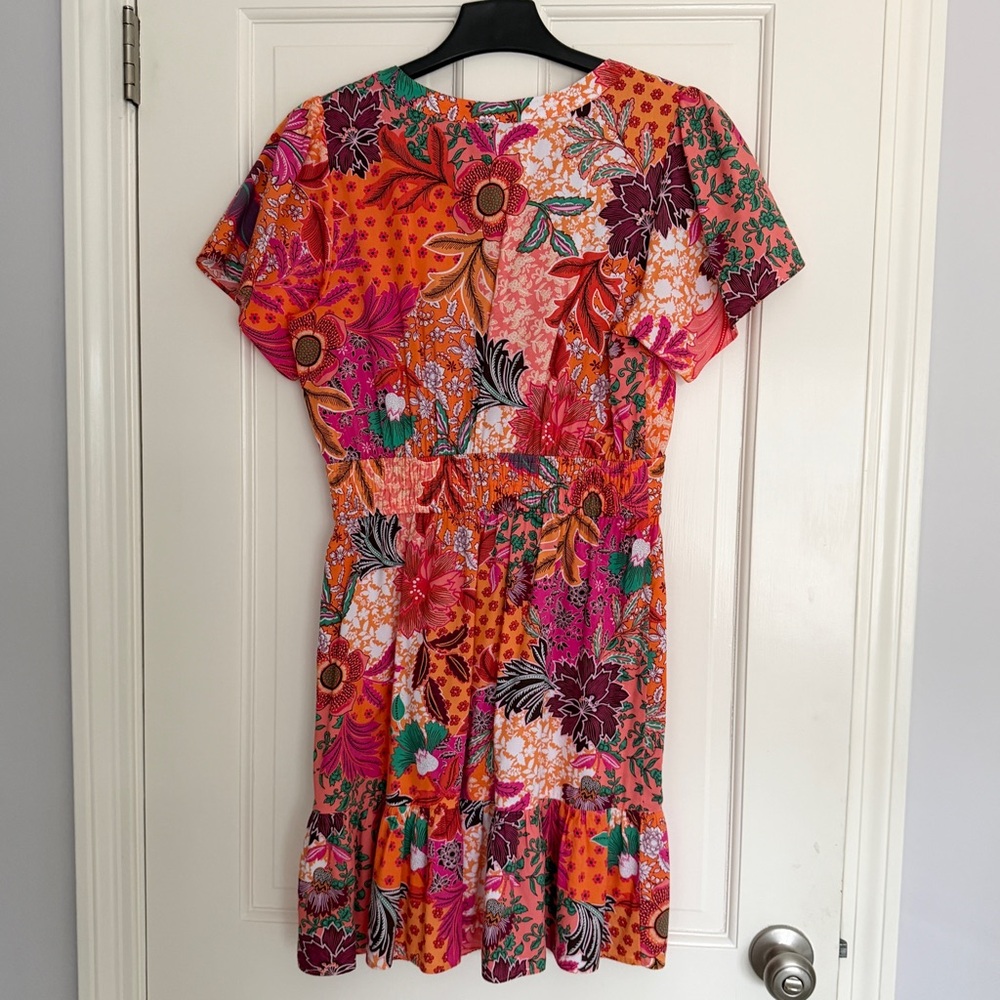 Loft Floral Patchwork Flutter Short Sleeve Dress … - image 4